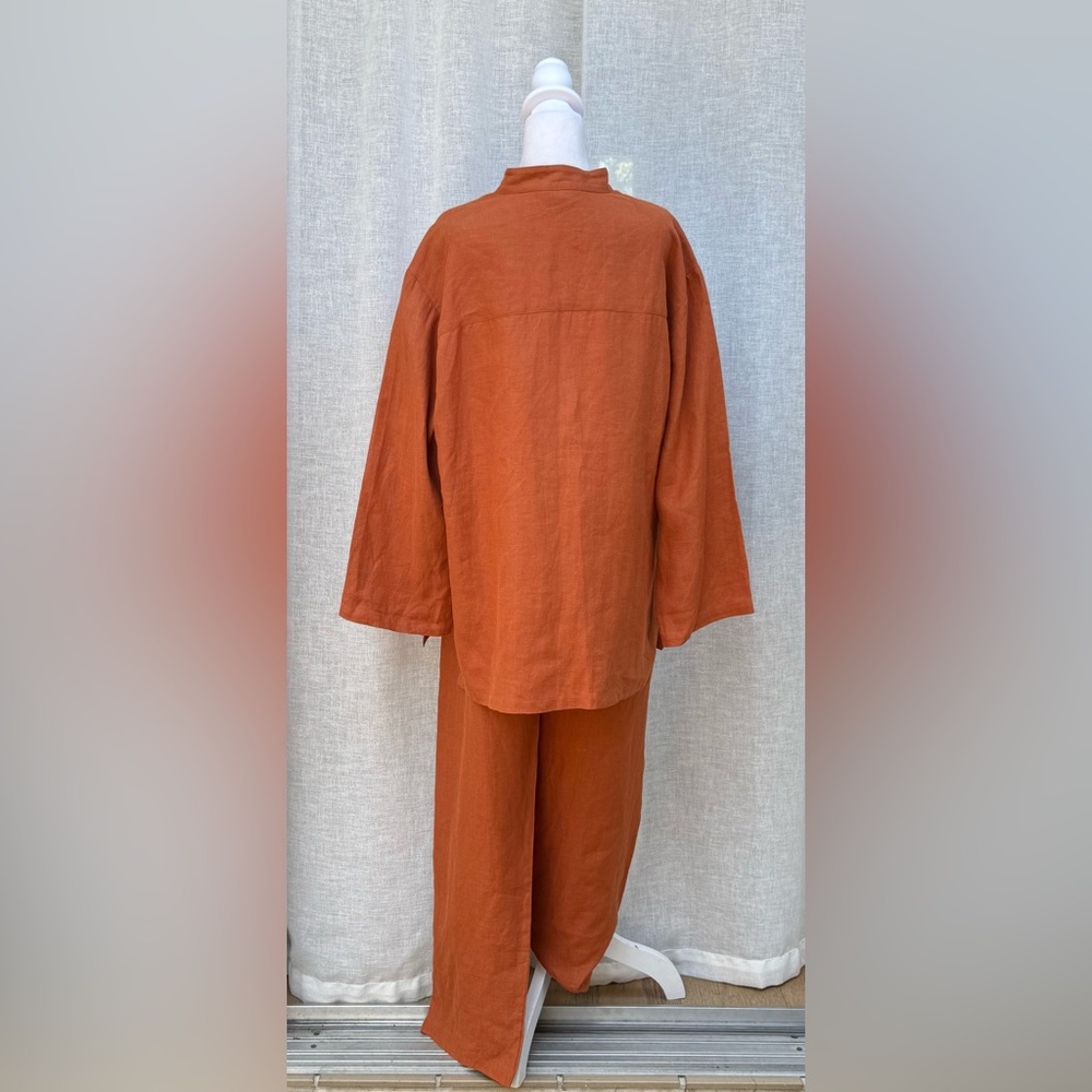 Jaeger Rust Colored Linen Shirt And Pants Set - Picture 3 of 15